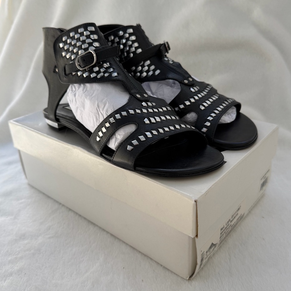 SCHUTZ Sandalia Rasteira Black Leather Woven Sandals Size 9 Boho New w/Box - Picture 2 of 15